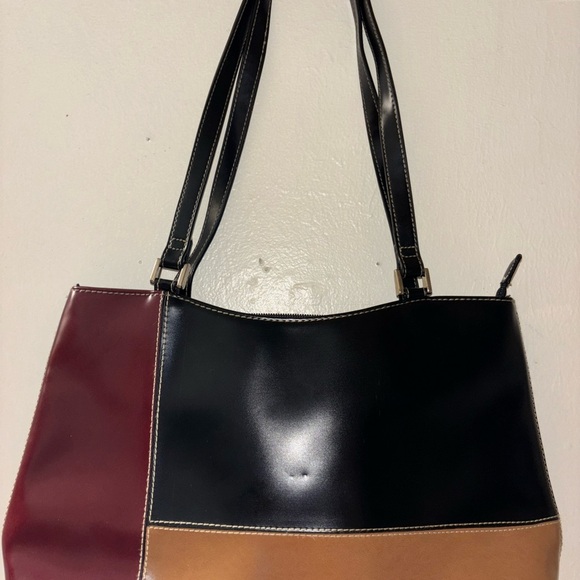 Handbags - Colorblock Tote Bag - Black, Brown, and Red